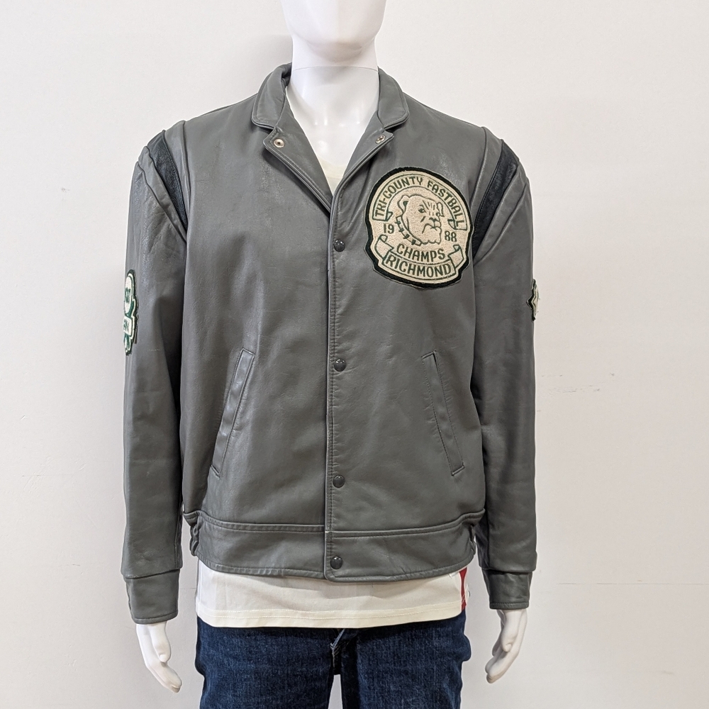 Vintage 1988 Vintage Grey leather Varsity Jacket Richmond Bulldogs‎